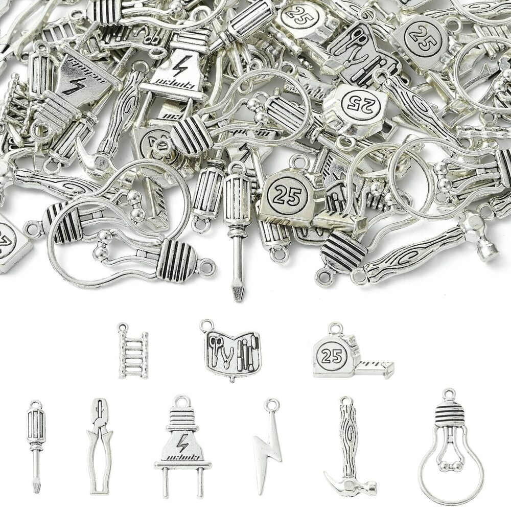 1371 90 pcs 9 Styles Tibetan Home Tool Charms Antique Silver Screwdriver